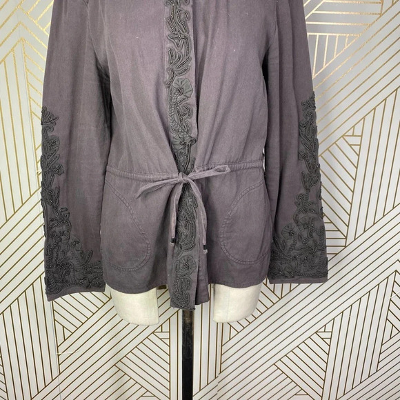 Anthropologie Love Sam Travis Military Jacket Beaded Charcoal Gray Size‎ Medium - Picture 5 of 12